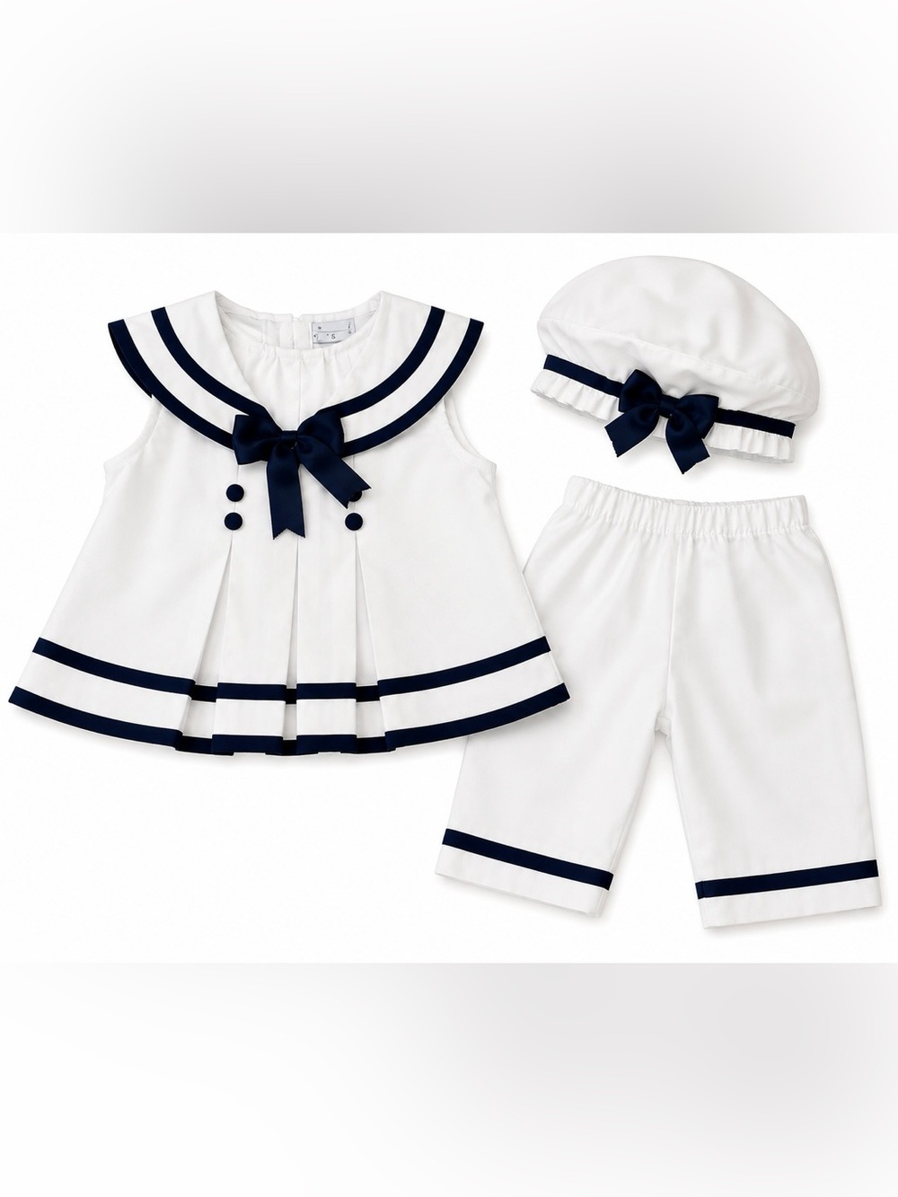 Just Darling Baby Girls White & Navy Sailor 3-Piece Outfit Set Small